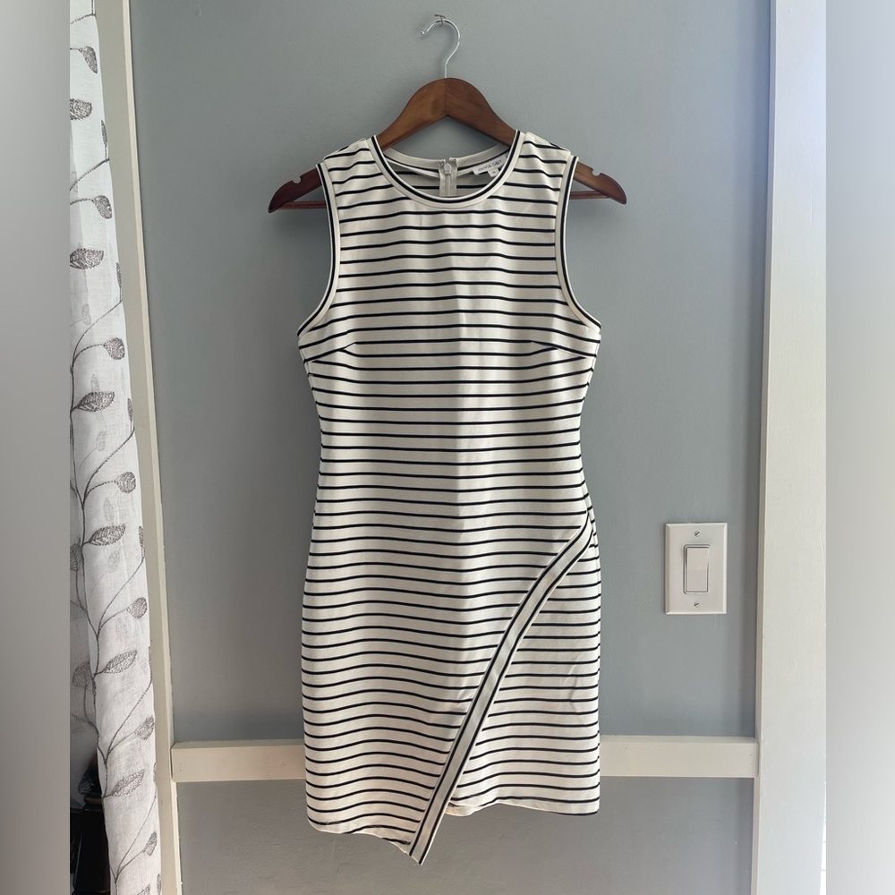 Sleeveless Striped Sheath Dress in White and Black